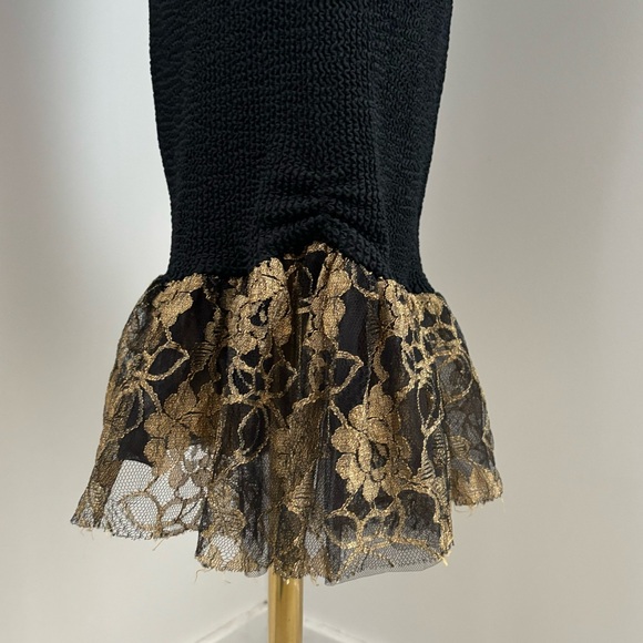 Mellow Mail Vintage 80’s Black Body Con Gold Lace Short Mermaid Dress - Picture 4 of 10